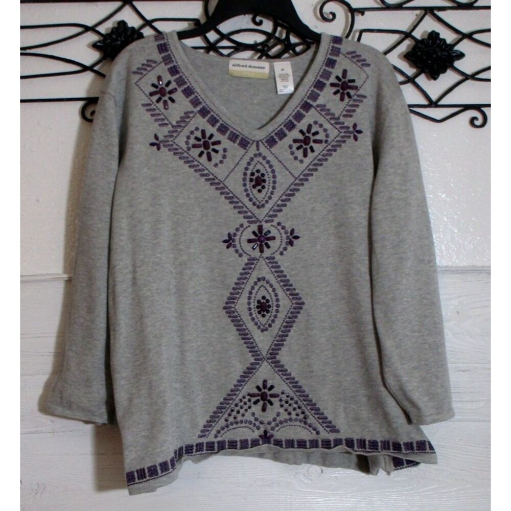 Alfred Dunner Women's Knit Top Size 2X Long Sleeve Gray Round Neck